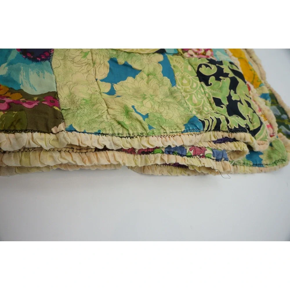 Handmade Patchwork Quilt Multicolor Floral Paisley Ruffled Edge Fair